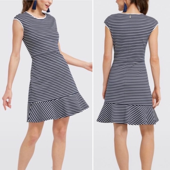 Draper James Striped Sleeveless Navy & White Ponte Dress Peplum Hem Size XL NWT - Picture 8 of 8